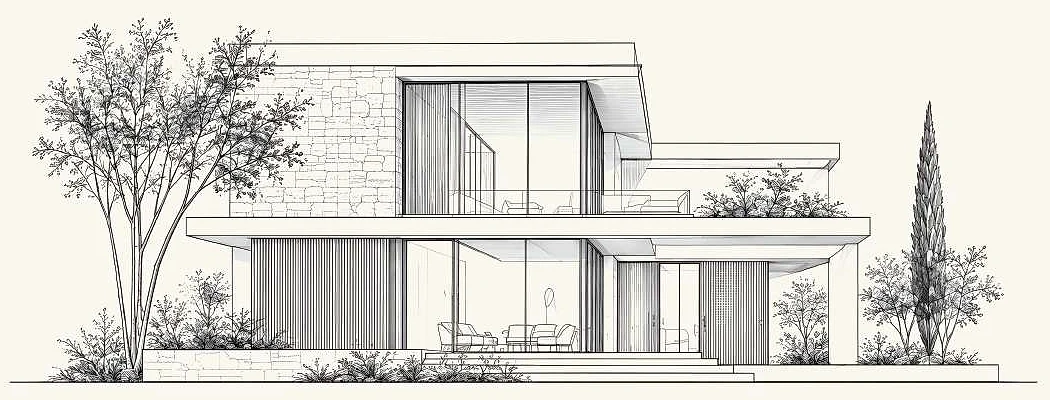 Croquis d'architecte d'une villa contemporaine